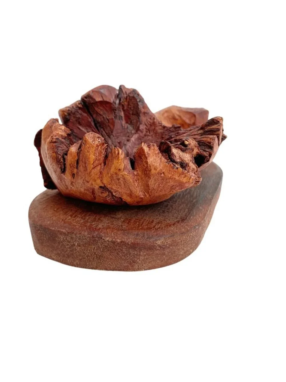 Carved Burlwood Incense Holder – Rustic Wood Art Decor